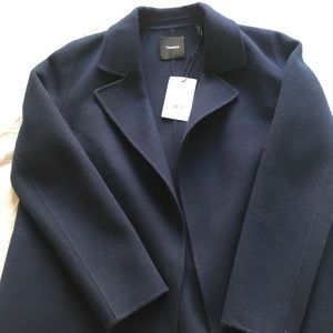Theory Navy Wool + Cashmere Coat Sz M